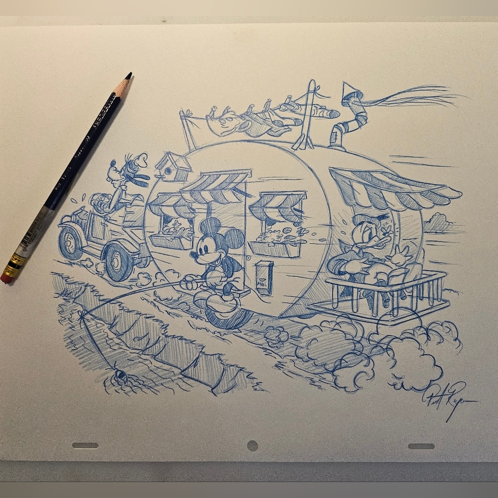 Disney Mickey's Trailer Goofy Donald Duck Vintage Drawing/Sketch animation art